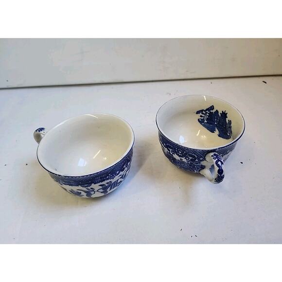Vintage Blue &White Japanese Tea Cups Set of 2 Made In Japan Interior Printed - Picture 5 of 16